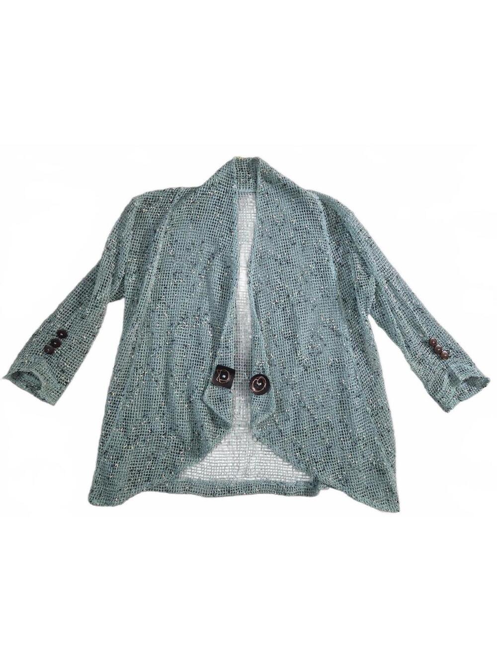 Light Blue Open Weave Knit Cardigan with Button Details